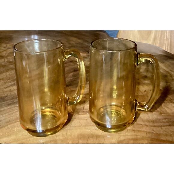 Set of 2 Vintage Hazel Atlas Amber Glasses Beer Mug Stein - Picture 2 of 7